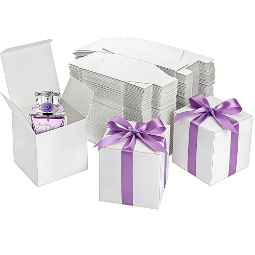 Jucoan 100 Pack White Gift Boxes with Lids, 10x10x10 cm Gift Wrapping Box | Party Favour Box, Small Cardboard Boxes for Small business packaging supplies