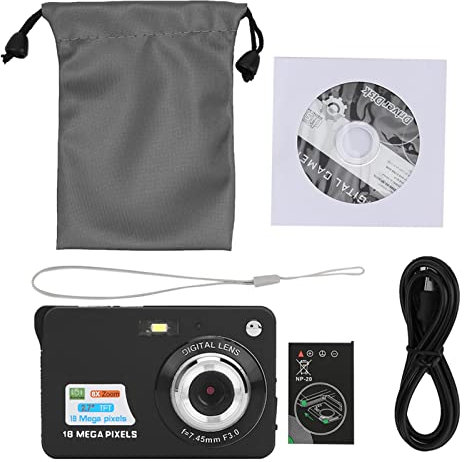 ASHATA Fotocamera Digitale, 18 MP Compatto Display LCD da 2,7 Pollici Fotocamera Digitale, Scheda Zoom 8X Fotocamere Piccole Ricaricabili, Scheda di Memoria da 32 GB Microfono Integrato, per(Nero)