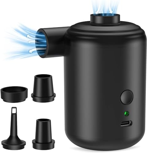 AUOKAI Electric Air Pump, 4000mAh, Quick-Fill Portable Mini Air Pump (4 Nozzles) for Inflatable, Inflator Deflator USB Rechargeable, Small Pump for Air Mattress, Camping Bed and Pool Toys