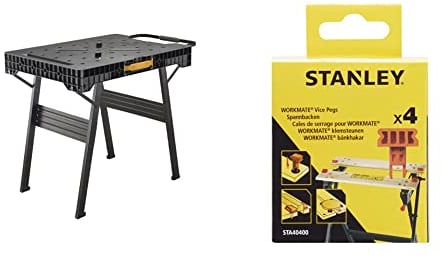Stanley FatMax klappbare Werkbank (bis 455kg belastbar) FMST1-75672 & STA40400-XJ Spannelement (zum Befestigen an der Werkbank, kompatibel mit Black+Decker Workmate WM100, WM825, 4 Stück)