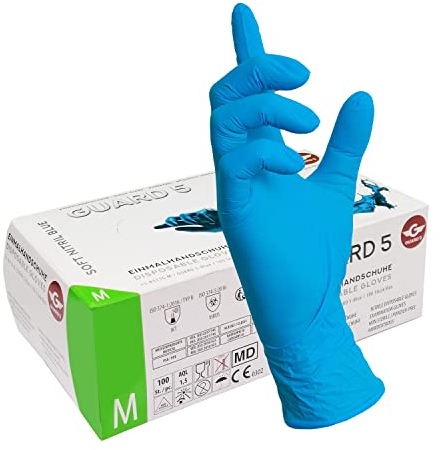 GUARD 5-100 STK Box - blaue Nitril Einweghandschuhe (Gr.8/M) in Spenderbox - Einmalhandschuhe, Untersuchungshandschuhe, Nitril Handschuhe, puderfrei, ohne Latex