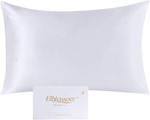Ethlomoer Kissenbezug aus natürlicher Reiner Seide für Haar und Haut, beidseitig 19 Momme, 600 Fadenzahl, Design mit verstecktem Reißverschluss, 1 Stück 80x80cm Weiß