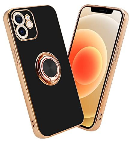 Cadorabo Hülle kompatibel mit Apple iPhone 12 Schutzhülle TPU Silikon Case mit Ring Design mit Kameraschutz Slim Kratzfest Weiche Gummi mit Rundumschutz Case Hülle für iPhone 12 in Schwarz