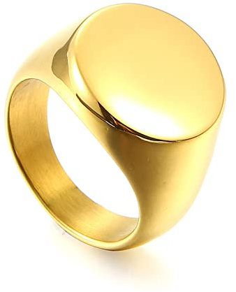 Bishilin Frauen Ringe Edelstahl, Damen Ring mit Gravur Personalisiert Siegelring 14MM Poliert Freundschaftsring Gold Ringe in Bijouterie Größe 52 (16.6)