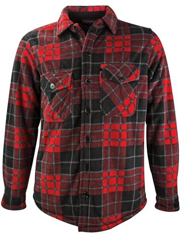 HEAT HOLDERS Men's Quilted Plaid Winter Jacket Long Sleeve Plaid Shirt | Checkered Pattern (M, Crimson/Black)