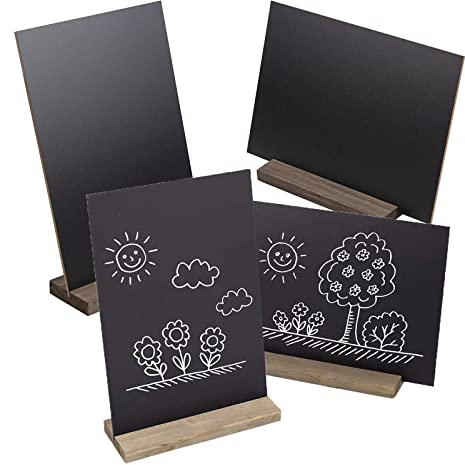 Dfuqanb 4 Stück Klein Nachricht Board,Kleine Holztafel Tafel,Klein Dekotafel zum Beschriften,Kreidetafel,Schilder Doppelseitige Kleine Tafel,Mini-Tafel,Mini Schilder,geeignet für Hochzeit, Geburtstag