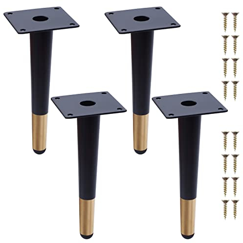 NAKUPENDA Pieds de Meuble 4Pcs Pieds de Table Conique Vertical Pieds de Canapé Pieds d'armoire en Métal pour Armoire Chaise Table (20cm Hauteur,Noir et Doré)