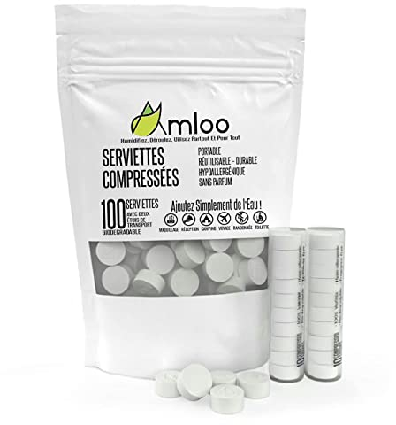 AMLOO 100 Magic Komprimierte Handtücher. Mini-Reisehandtuch für Gesundheit und Outdoor-Sport. Kleines Gesichtshandtuch, Einweg-Oshibori und Fingerwaschlappen, tragbar mit 2 Transportetuis