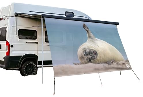 CAMPIDOO Textil Sonnensegel | SEEHUND HIGH Five Fotodruck | Sonnen- und Sichtschutz | Markisen Vorderwand | Kederleisten Befestigung | Camping Zubehör
