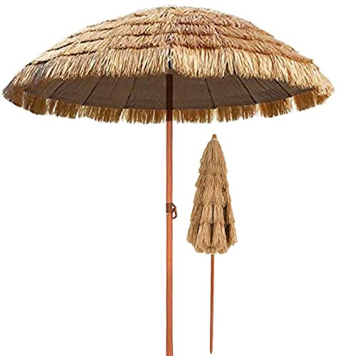 2.4m Parasol De Jardin En Paille, Parapluie De Plage, Parasol De Patio Extérieur, Parasol De Paille Hawaïen, Fonction Inclinable, Pliable, Hauteur Réglable, Pour La Terrasse, Le Patio, Le Balcon