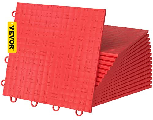 VEVOR Baldosas de Garaje Entrelazadas 25 Piezas Baldosas de PP para Suelo de Garaje 305 x 305 x 13,4 mm Textura Antideslizante de Doble Cara, para Garajes, Sótanos, Talleres de Reparación, Rojo
