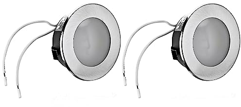 Feinlux 2er Set Möbel Einbauleuchte flach ohne Glühbirne/Leuchtmittel 12V Unterbauleuchte G4 Einbaustrahler Küchenleuchte Einbauspot Edelstahl Gebürstet 57mm Lochmaß