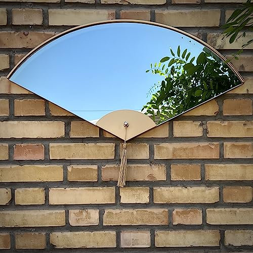 Fan Shaped Mirrors Set of 2 Pair Art Deco Mirrors Vanity Mirrors Japanese Style Mirrors Irregular Unique Aesthetic Mirror Decorative Mirror Statement Semicircle Oversized Gold 75cm and 55cm