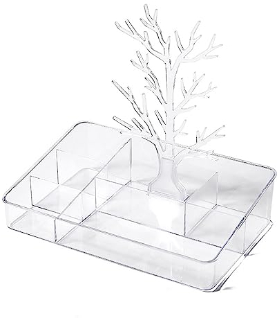 OQOPO Acryl-Geweih-Schmuckständer, große Kapazität zum Aufhängen von Ohrringen, transparente Kunststoff-Organizer-Box für Ohrringe, Halsketten, Armbänder, Ringe, Zubehör, transparent