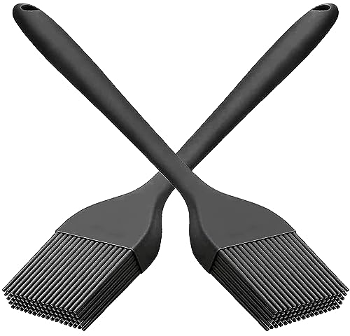 saizone Silicone Basting Pastry Brush Grill Brush Pastry Cooking Brush Oil Baking Brushes Heat Resistant Kitchen Cooking Tools Black Color 8inch(2pcs)