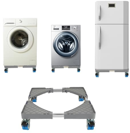 Waschmaschinen Untergestell Waschmaschine Unterschrank mit 4 Rollen Verstellbare Waschmaschine Sockel Untergestell Waschmaschinenschrank für Trockner und Waschmaschine (Länge 43-67cm)