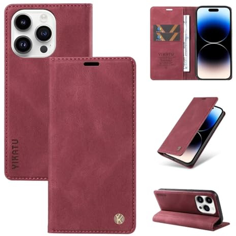 GoodcAcy Leder Schutz für Samsung Galaxy A3 2017 Hülle PU Leder Handyhülle Lederhülle Klapphülle Kartenfach Flip Cover für Galaxy A3 2017 Handy hülle Leather Wallet Phone Case Rotwein
