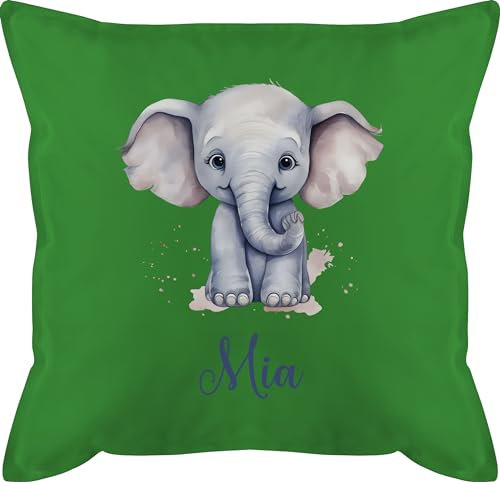 Kissen 50x50 - Zootiere - Elefant Dickhäuter Grauer Riese Rüsseltier - 50 x 50 cm - Grün - Kinder elefantenkissen Elefanten Geschenke kopfkissen elefantenmotiv Elephant für Couch personalisierte