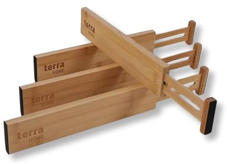 Terra Home Schubladentrenner Ordnungssystem Bambus 4er Pack Set Organizer (44 bis 57)
