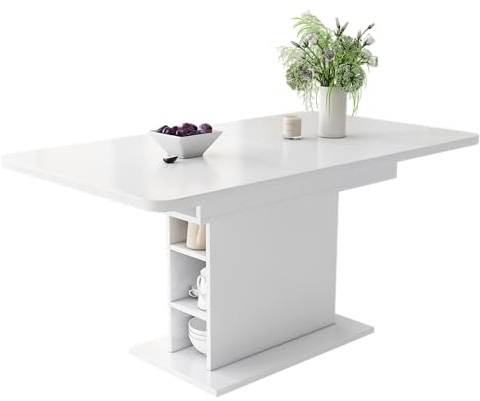 EsstischErweiterbarer Esstisch, Esstisch mit Stauraum,Rechteckiger Esstisch, Kaffee-Freizeittisch, Moderner Einfacher Esstisch aus Eisen, Platzsparender Multifunktionaler Esstisch, Betonoptik (Weiß)
