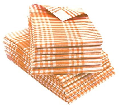 ZOLLNER 10er Set Geschirrtücher - Baumwolle in 50x70 cm - saugstarke und robuste Küchentücher - waschbar bis 60°C – in orange weiß kariert - Gastronomiequalität - Oeko Tex® Zertifiziert
