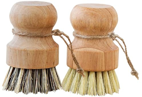 Amosfun 4pcs Dishwashing Brush Round Kitchen Brush for Dish Kitchen Countertop Cleaning Wooden Handle