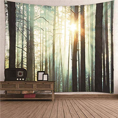 CEVAN Tapisserie Wandbehang Wandteppich Wanddekoration Für Außen Wald Und Sonnenuntergang Wandteppich Querformat Hängende Wanddekoration Wandbehang Stoff Braun 240x220cm