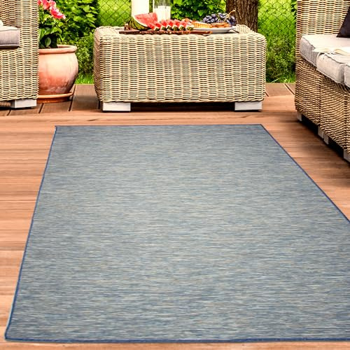 CARPETIA Teppich für Innen- und Außenbereich Terrasse Balkon Veranda beidseitige verwendbarkeit wetterbeständig Teppich Sisaloptik einfarbig in blau, 120 x 160 cm