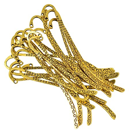 Generic 20 Teiliges Set Zur Herstellung von Lesezeichen mit Haken, Lesezeichen, Charm Anhängern Und Kopfnadel Zum Basteln, Antikes Gold