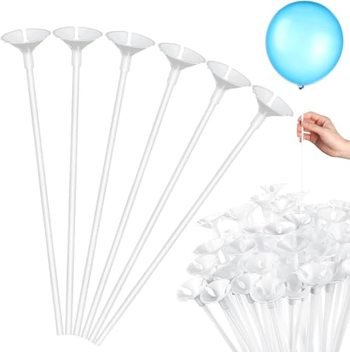 Alethron 20 Stück Luftballon Stäbe, 32cm Ballonständer Weiß, Luftballonstäbe mit Halterung Kunststoff, Wiederverwendbar Ballonstäbe Stäbe Halter für Hochzeit Geburtstag Feiertage Party Dekoration