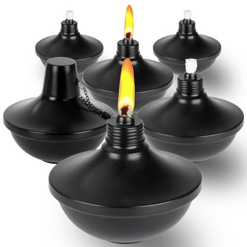 Metal Table Top Torches 6 Pack, 22 oz Torch Replacement Canister, Citronella Torches for Outside, Refillable Flame Light Torch with Wicks and Covers, Tabletop Lantern for Patio, Lawn, Garden,Yard