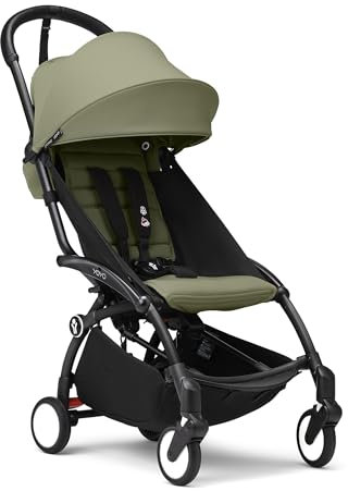 Stokke YOYO3 Kinderwagen ab 6 Monaten - Inklusive schwarzem Rahmen, Olive Sitzkissen + Verdeck - Blitzschnell ein- und ausklappbar - Leicht & kompakt - Handgepäck-kompatibel