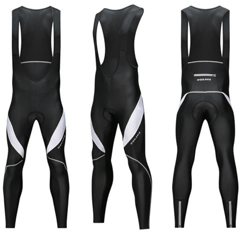 Calzamaglia con Bretelle da Ciclismo da Uomo Pantaloni Lunghi Invernali con Leggings Imbottiti Per Bici da Corsa MTB (Black white,L)