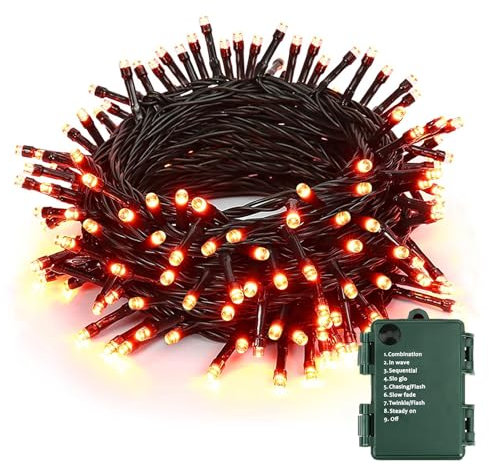 BrizLabs Halloween Lichterkette Außen, 10M 100 LED Orange Herbstdeko Lichterketten Wasserdichte 8 Modi Weihnachtsdeko Lichterketten Batterie für Erntedankfest Baum Hochzeiten Garten Balkon Tür Fenster