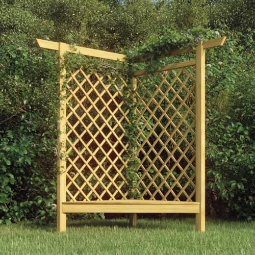 Pergola d'angle avec banc 166x81x174 cm Bois de pin imprégné,Maison & jardin,Pelouses & jardins,Vie en extérieur,Structures extérieures,Arches, treillages & pergolas de jardin,Vert,89.32 LB,318418