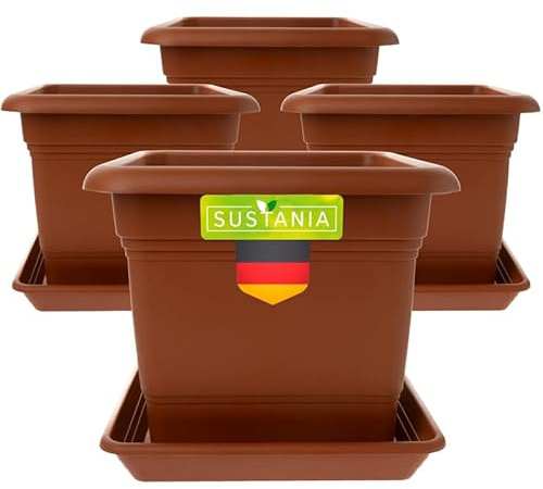 LIVINJA Großer Terracotta Pflanzkübel 48x48 für Außen 4er Set - Wetterfester Blumentopf & Pflanztopf Premium, Ideal Übertopf mit Entwässerung, Garten-Terrasse