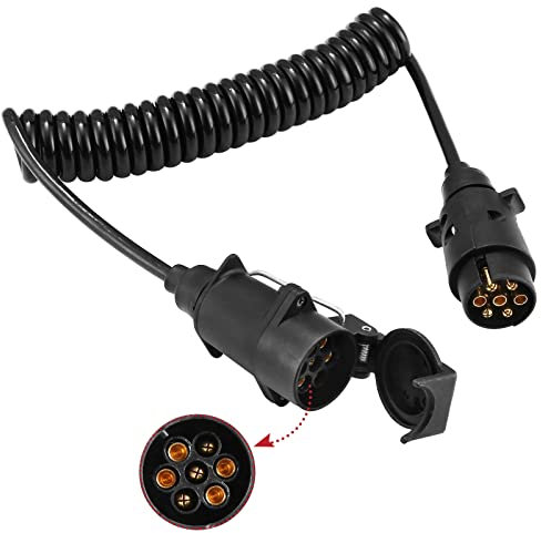 DARKGUARD Rallonge de remorque - 12 V - 2,5 m - 7 broches - Pré-câblé - Câble spirale - Câble de remorque avec prise de remorque - Pour vélo, camion, tracteur