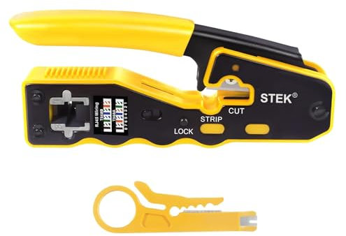 RJ45 Crimp Tool, Pass Through Ethernet Crimping Tool Ethernet Cat5e Cat6a Cat7 Cat8 8P8C End Pass-Through Modular Connector Ethernet Wire Crimper Tool, All-in-one RJ45 Cable
