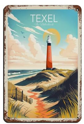 DHWDPO Texel Leuchtturm Vintage Retro Reiseposter Blechschild Vintage Metall Pub Club Cafe Bar Home Wandkunst Dekoration Poster Retro 20 x 30 cm