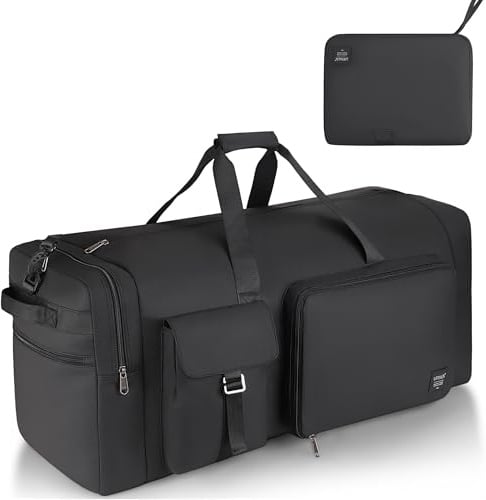 Reisetasche für Damen und Herren, 86,4 cm, große Reisetasche für Reisen mit Schuhfach, Faltbare Reisetaschen, wasserdicht und reißfest (80 l, 120 l), Schwarz, 120L, modisch