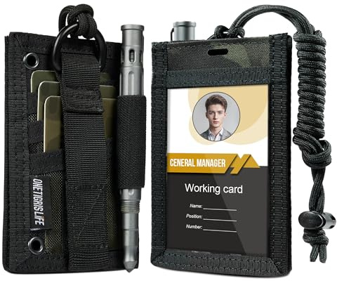OneTigris 2-in-1 Taktischer Ausweishalter , 500D Cordura Nylon, MOLLE-kompatibel, Ausweistasche mit Sichtfenster, 3 Kartenfächern & Stifthalter, Ideal für EDC, Outdoor, Sicherheitskräfte