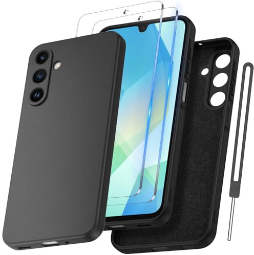 COPIKE Funda para Samsung Galaxy A16 5G / 4G con Protección de La Cámara y 2 Piezas Cristal Templado, Carcasa Antigolpes Delgada Suave TPU Silicona, Negro