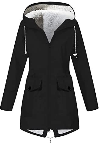 Winterjacke Damen Warm Teddyfleece Gefütterte Regenjacke Damen Wasserdicht Regenmantel Frauen Mit Kapuze Skijacke Outdoor Funktionsjacke Parka Winddicht Softshelljacke Zipper Übergangsjacke