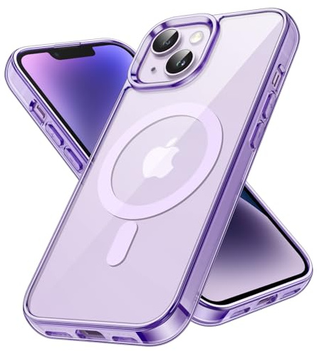 JETech Magnetische Hülle für iPhone 14, Dunkellila | Kompatibel mit MagSafe, Stoßfeste Handyhülle, Kratzfest, Transparente Rückseite