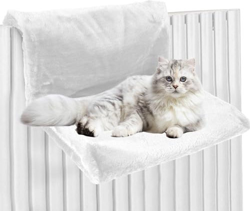 Jokapy Hamac pour Chat Radiateur - Lit Suspendu Amovible Lavable Confortable en Peluche Douce Chaude pour Animal de Compagnie (Blanc, Carré)