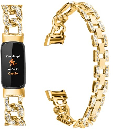 Yimofy Metal Band Compatible with Fitbit Luxe Bands for Women Stainless Steel Shiny Rhinestone Bracelet Strap Adjustable Replacement Bands for Fitbit Luxe Tracker