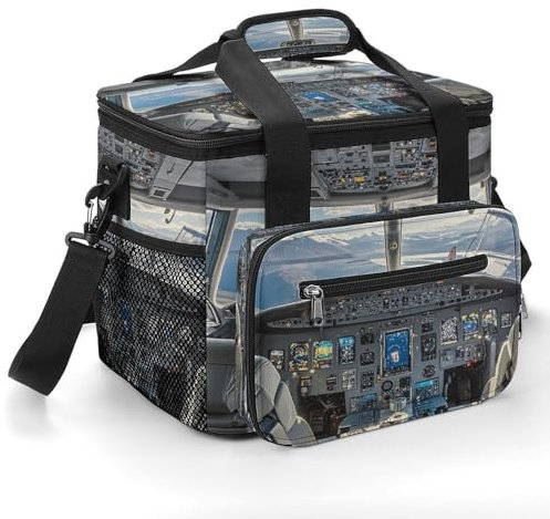 Weiche Kühltasche, isolierte Tasche, Flugzeug-Cockpit-Druck, auslaufsicher, tragbar, weiche Kühltruhe mit verstellbarem Schultergurt