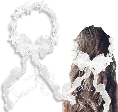 Haarkranz Kommunion Mädchen, Haarschmuck Hochzeit Perle, Haarband Kommunion Haarschmuck für Mädchen, Weiß Haarband mit Blüten Perlen, für Hochzeit Braut Brautjungfer Damen Mädche Blumenmädchen