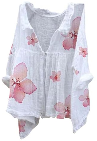 Chemisier bohème pour femme, chemise surdimensionnée en lin boutonnée à manches longues pour sortir, coupe décontractée, vacances, printemps, été, plage, yoga, chemises paysanne, 1 - Rose, XXL
