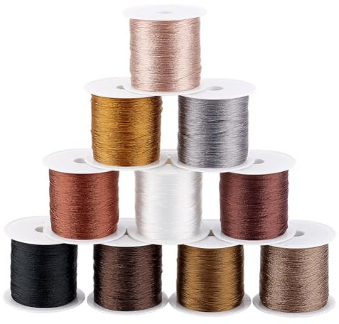 PH PandaHall Cuerda de cuentas de 0,1 mm, 10 colores, 10 colores, hilo de cuentas de semillas, hilo de poliéster, cuerda fina de alambre para manualidades, para hacer joyas, costuras de cuero,